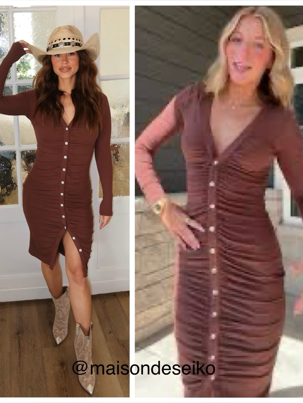 Revolve All the Ways Midi Dress Brown Ribbed Knit Grace Button Front size S